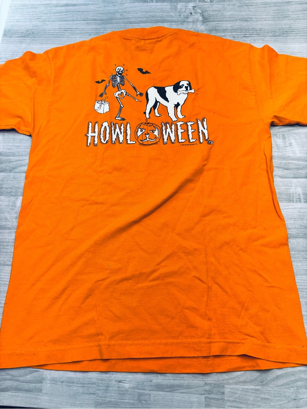 Y2K Big Dogs 2005 Bright Orange Howl O Ween Short Sleeve Tee with Logo Medium